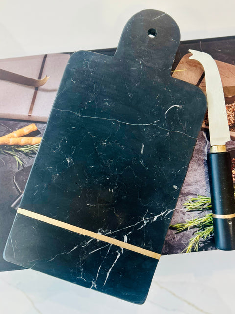 Tempa Marble Black Cheese Board and knife set 28x15x19cm