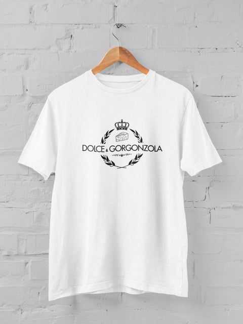 Cheese Inspired Fun White T-shirt "Dolce & Gorgonzola"
