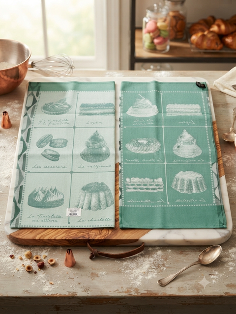 Le Jacquard Francais Patisseries - Green Tea Towel 80x60cm 100% cotton