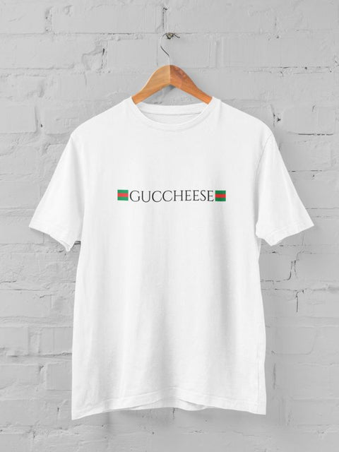 Cheese Inspired Fun White T-shirt "Guccheese"