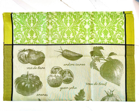 Le Jacquard Francais Tomates Etc Vert - Green Tea Towel 80x60cm 100% cotton