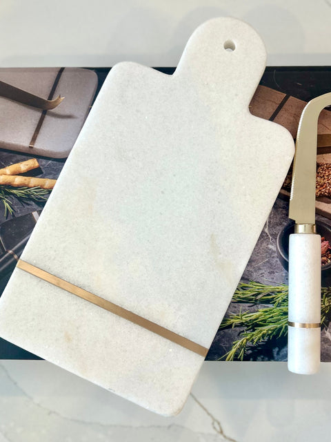 Tempa Marble White Cheese Board and knife set 28x15x19cm