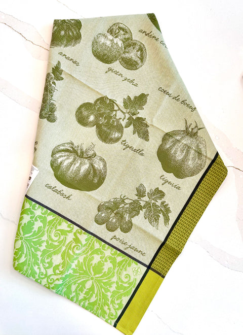 Le Jacquard Francais Tomates Etc Vert - Green Tea Towel 80x60cm 100% cotton
