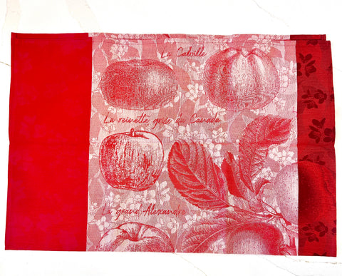 Le Jacquard Francais Pommes a Croquer Reinette Red Tea Towel 80x60cm 100% cotton