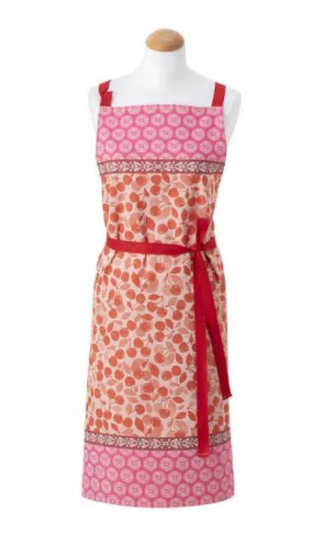 Le Jacquard Francais French Cotton Kitchen Apron - Cerises Griotte Red 90x90cm 100% cotton